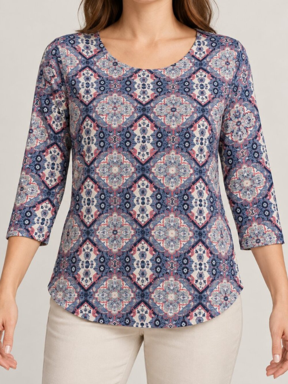 Project Cotton Blend Medallion Print Top Petite Large NWT